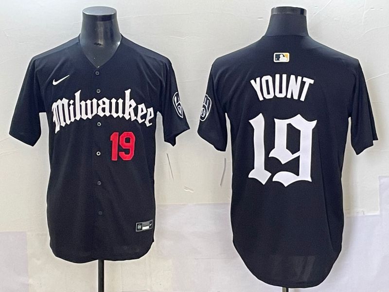 Men 2025 Milwaukee Brewers #19 Yount Black Five generations Joint Name Nike MLB Jersey style 5->milwaukee brewers->MLB Jersey